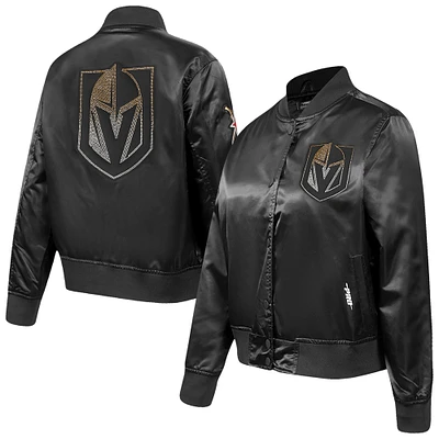 Veste en satin à boutons-pression pour femme Pro Standard Black Vegas Golden Knights avec strass