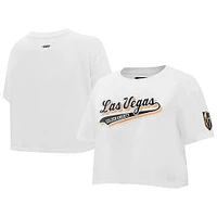 T-shirt court Pro Standard White Vegas Golden Knights Boxy Script Tail pour femmes