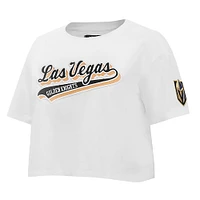 T-shirt court Pro Standard White Vegas Golden Knights Boxy Script Tail pour femmes