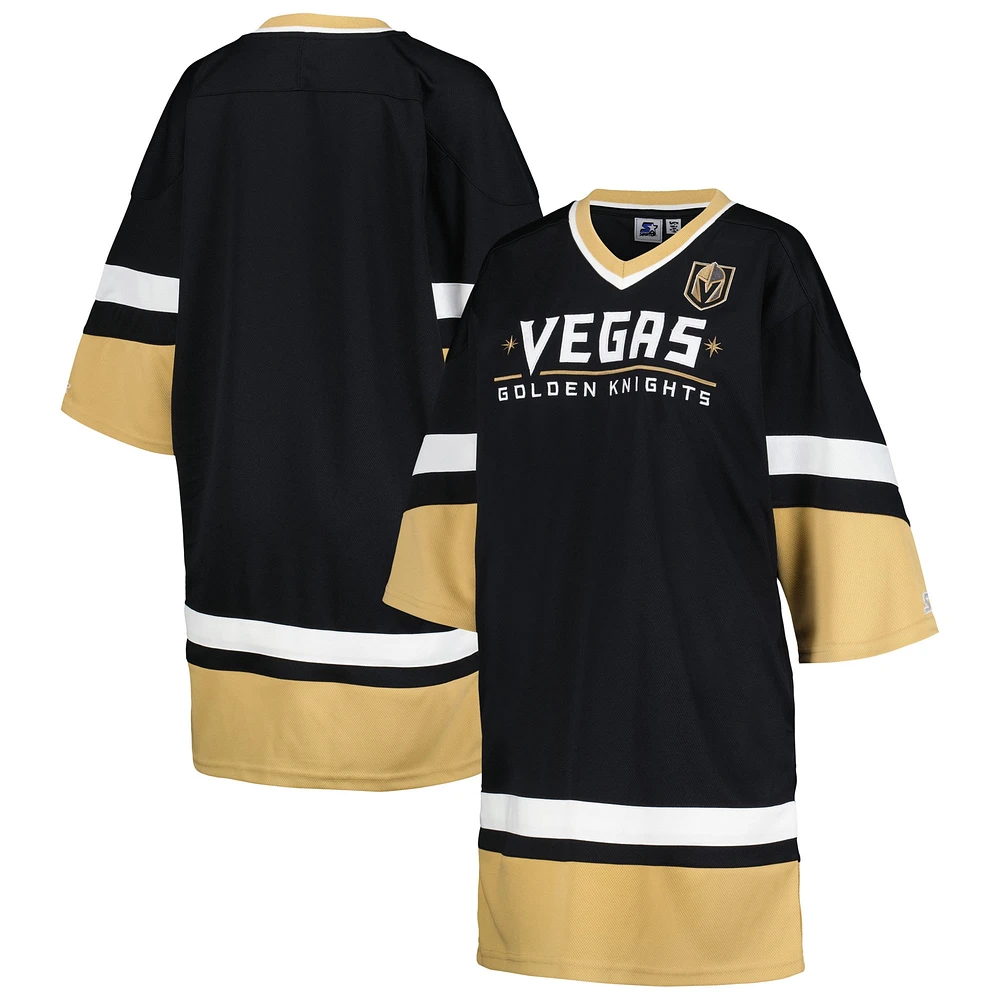 Women's Starter Black Vegas Golden Knights Hurry-Up Offense Boxy V-Neck Half-Sleeve Sneaker Dress