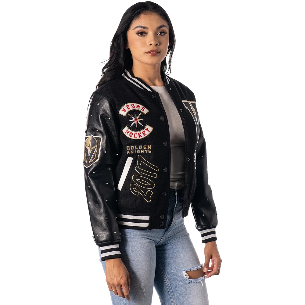 Veste universitaire à boutons-pression pour femme The Wild Collective Black Vegas Golden Knights