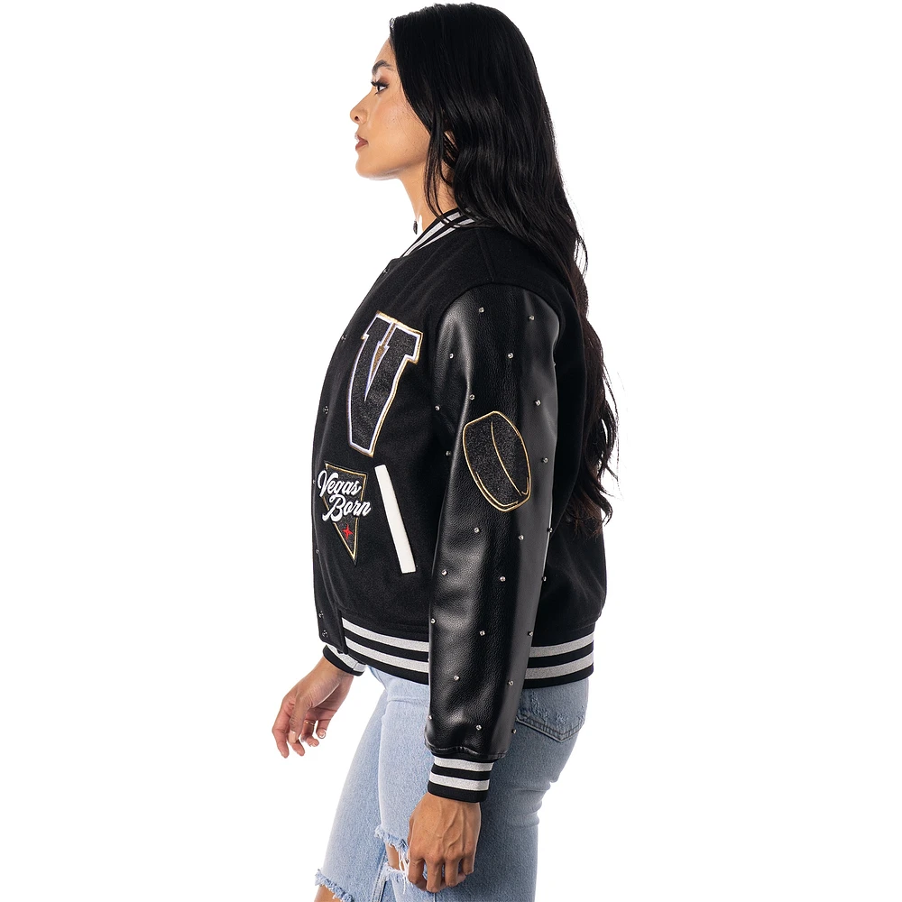 Veste universitaire à boutons-pression pour femme The Wild Collective Black Vegas Golden Knights