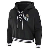 Women's WEAR by Erin Andrews Black Vegas Golden Knights Lace-Up Pullover Hoodie