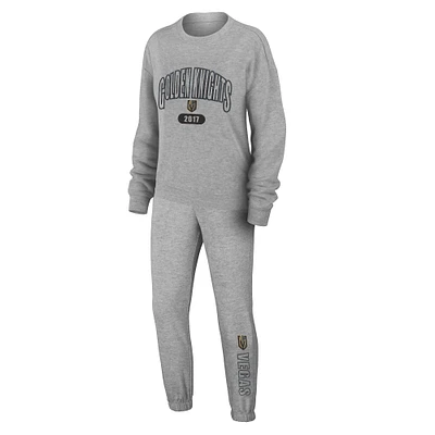 WEAR by Erin Andrews Heather Grey Vegas Golden Knights Ensemble de nuit en tricot à manches longues et pantalon tri-mélange pour femmes