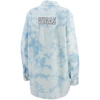 Women's WEAR by Erin Andrews White Vegas Golden Knights Oversized Tie-Dye Button-Up Denim Shirt