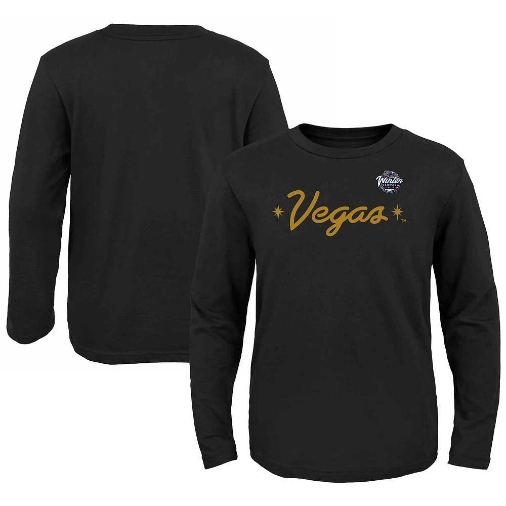 Youth Fanatics Black Vegas Golden Knights 2024 NHL Winter Classic Secondary Logo Long Sleeve T-Shirt