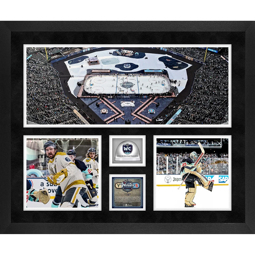 Vegas Golden Knights vs. Seattle Kraken 2024 NHL Winter Classic Framed 20" x 24" Three-Photo Collage with Game-Used Ice - Limited Edition of 500