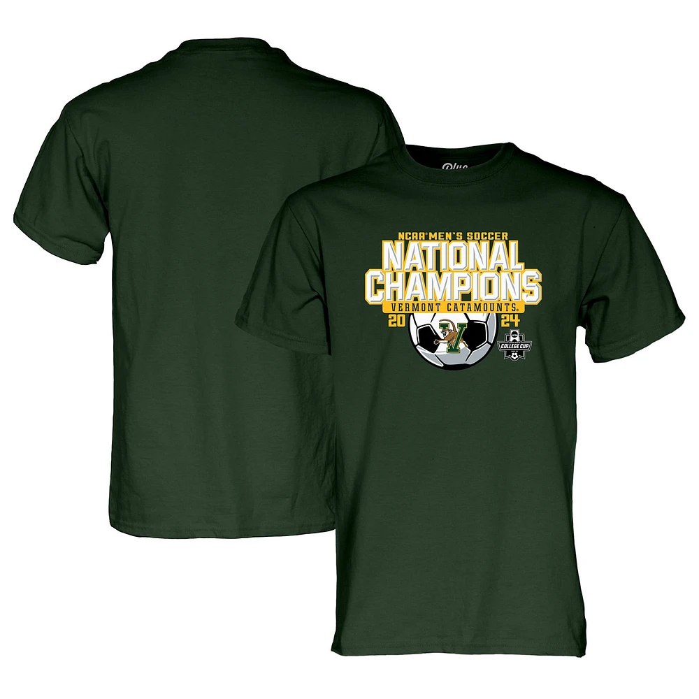 Men's Blue 84 Green Vermont Catamounts 2024 NCAA Soccer National Champions T-Shirt