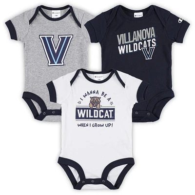 Infant Champion Navy/Heather Gray Villanova Wildcats I Wanna Be Three-Pack Bodysuit Set