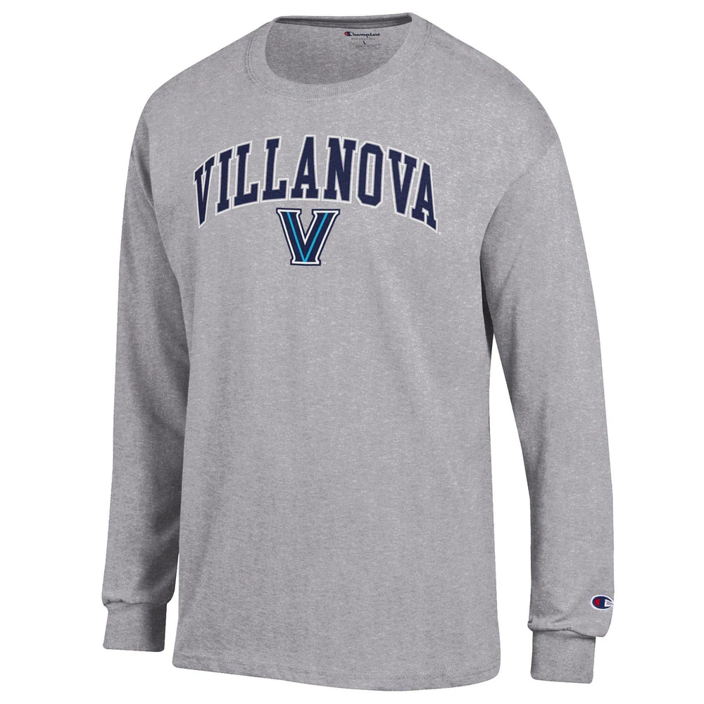 Men's Champion  Heather Gray Villanova Wildcats Arch Over Logo Long Sleeve T-Shirt