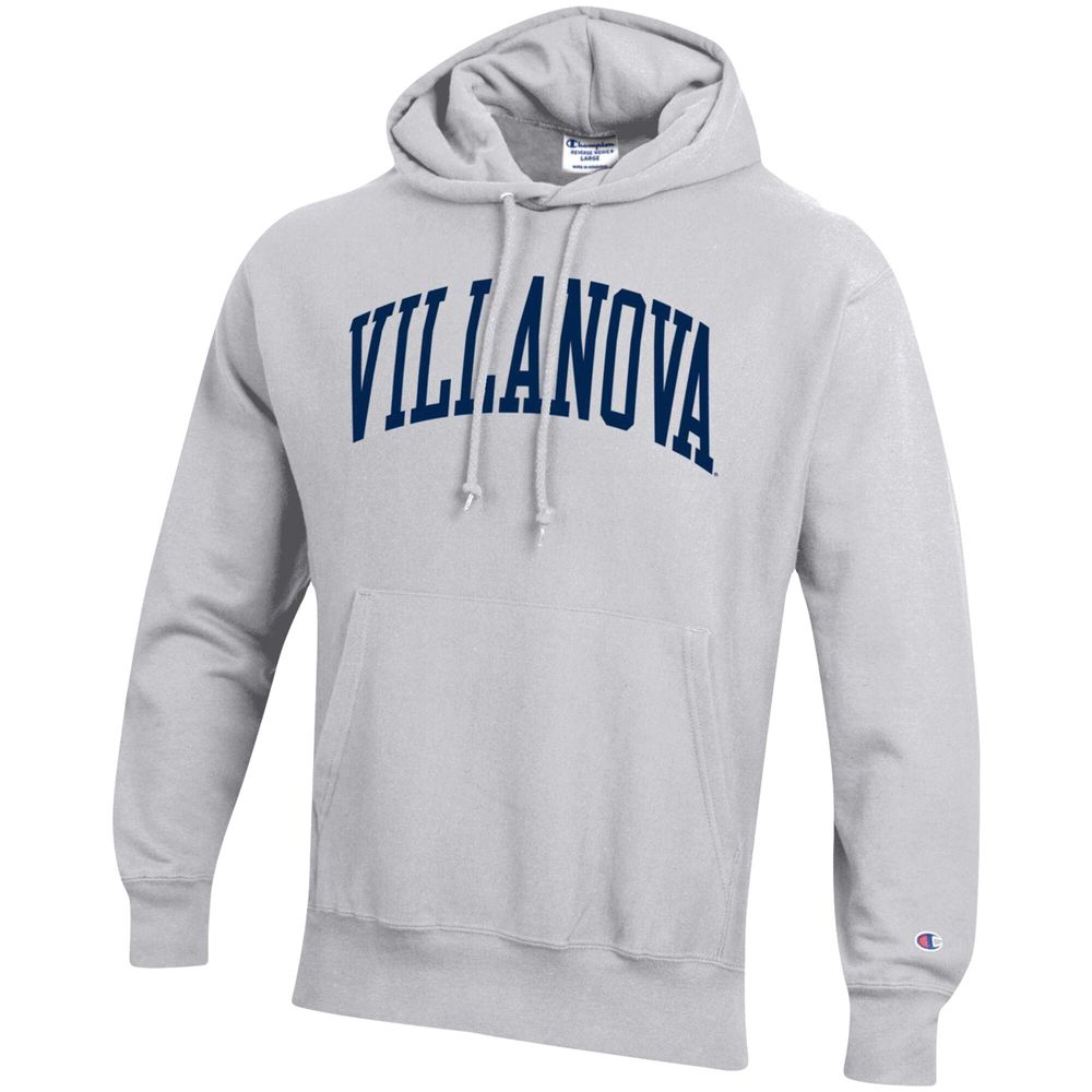 Men's Champion Heathered Gray Villanova Wildcats Team Arch Reverse Weave Pullover Hoodie