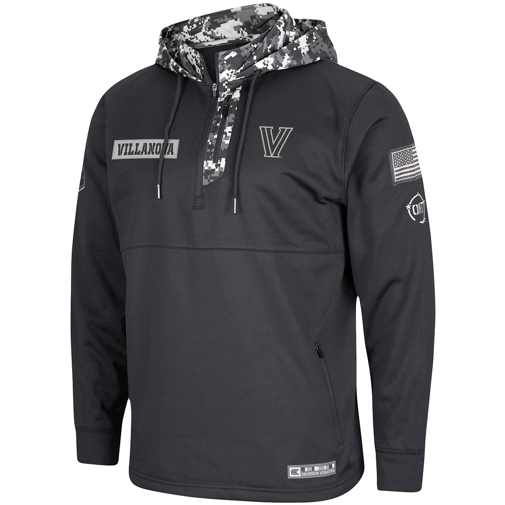Men's Colosseum Charcoal Villanova Wildcats OHT Military Appreciation Digi Camo Quarter-Zip Hoodie
