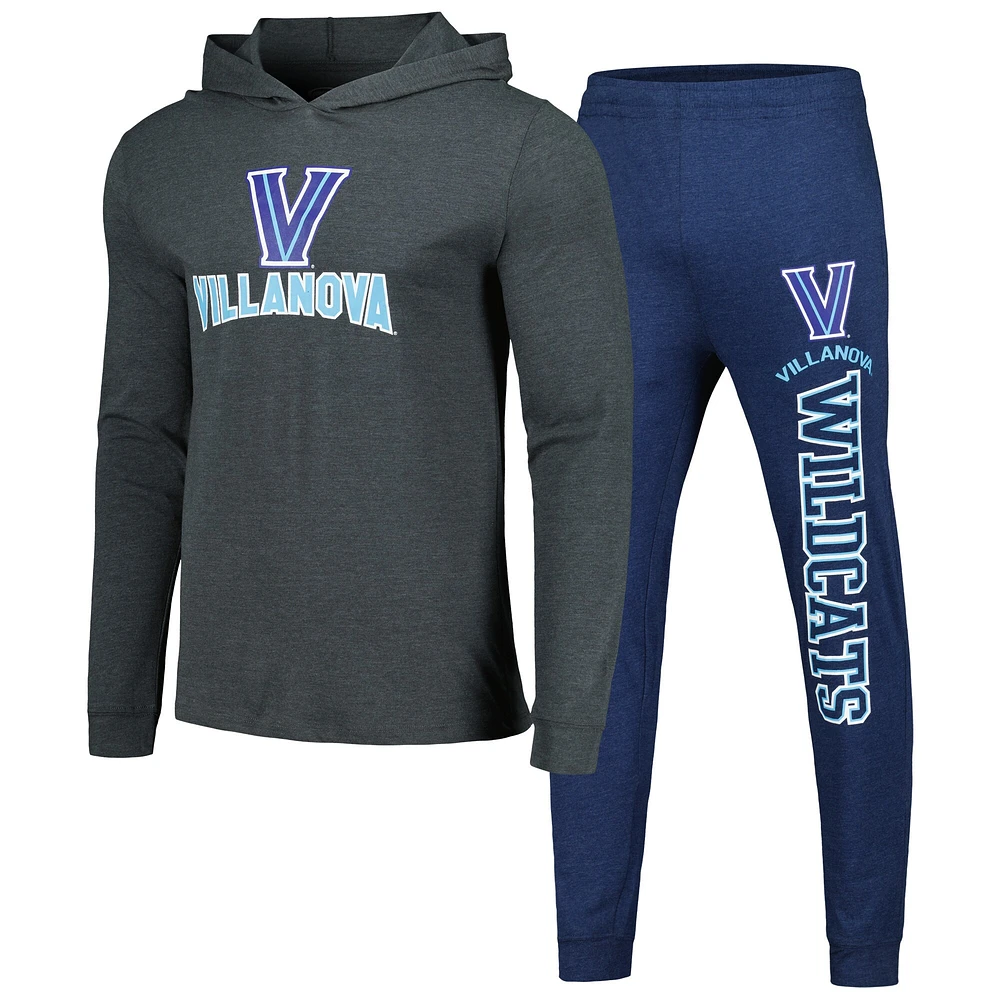 Ensemble de nuit Concepts Sport pour hommes, bleu marine/charbon, Villanova Wildcats Meter, pull à capuche et pantalon