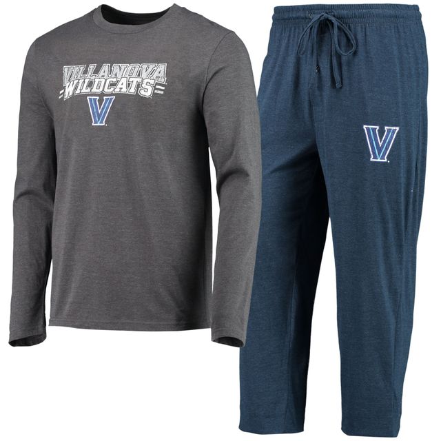 T-shirt et pantalon à manches longues Villanova Wildcats Meter de Concepts Sport bleu marine/anthracite chiné pour homme