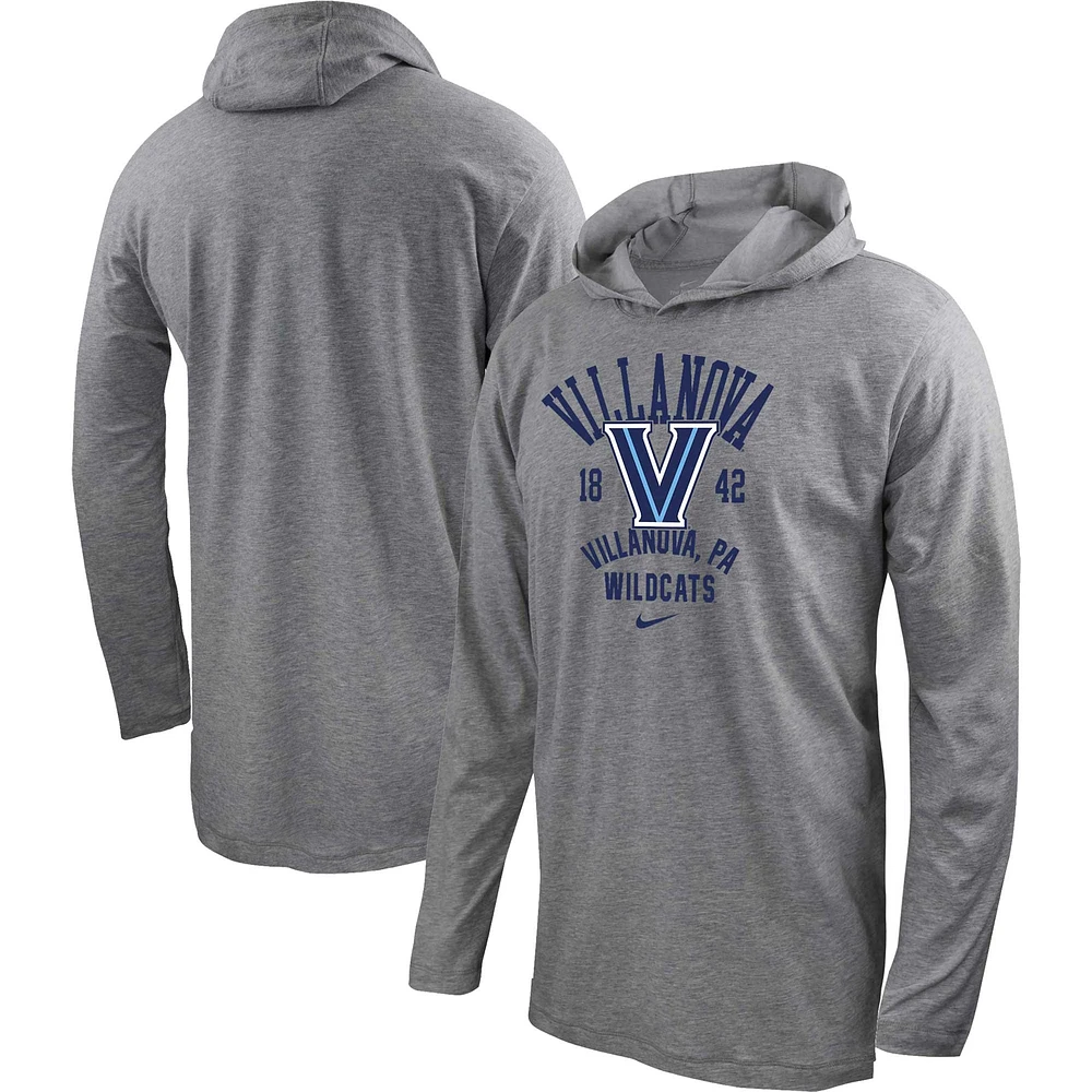 Men's Nike Heather Gray Villanova Wildcats Performance Long Sleeve Hoodie T-Shirt