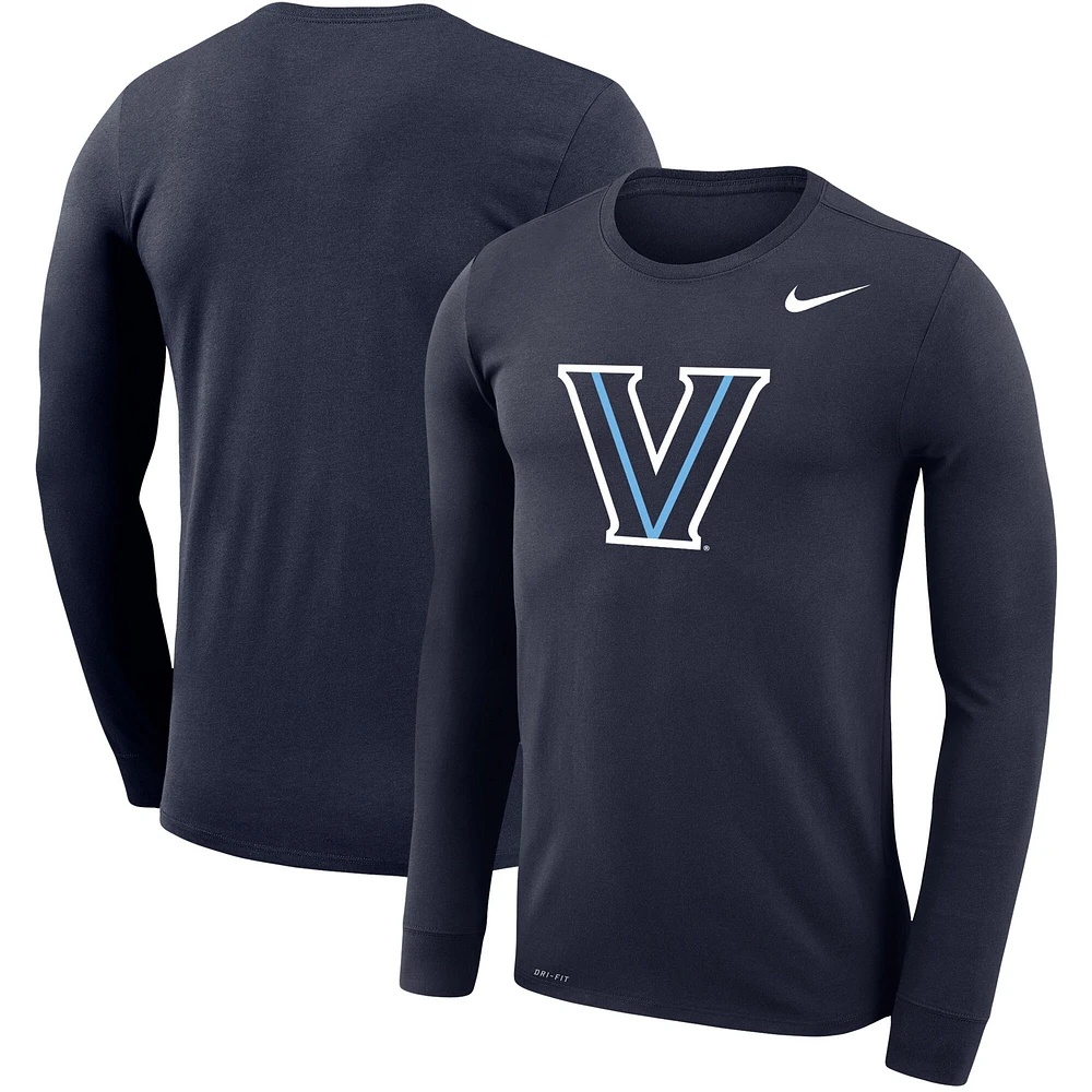 T-shirt à manches longues Nike Villanova Wildcats Legend Wordmark Performance pour homme - Bleu marine