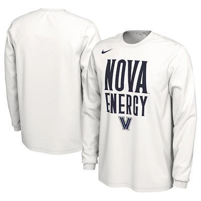 T-shirt à manches longues unisexe Nike blanc Villanova Wildcats 2024 On-Court Bench Energy