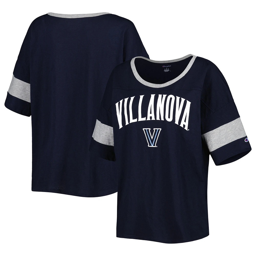 T-shirt à manches mi-longues rayures Jumbo Arch Villanova Wildcats Champion bleu marine pour femme