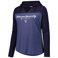 Women's Heather Navy Villanova Wildcats Knockout Color Block Hoodie V-Neck Long Sleeve T-Shirt