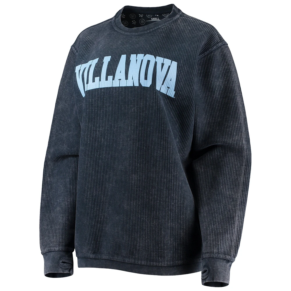 Women's Pressbox Navy Villanova Wildcats Comfy Cord Vintage Wash Basic Arch Pullover Sweatshirt