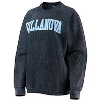 Women's Pressbox Navy Villanova Wildcats Comfy Cord Vintage Wash Basic Arch Pullover Sweatshirt