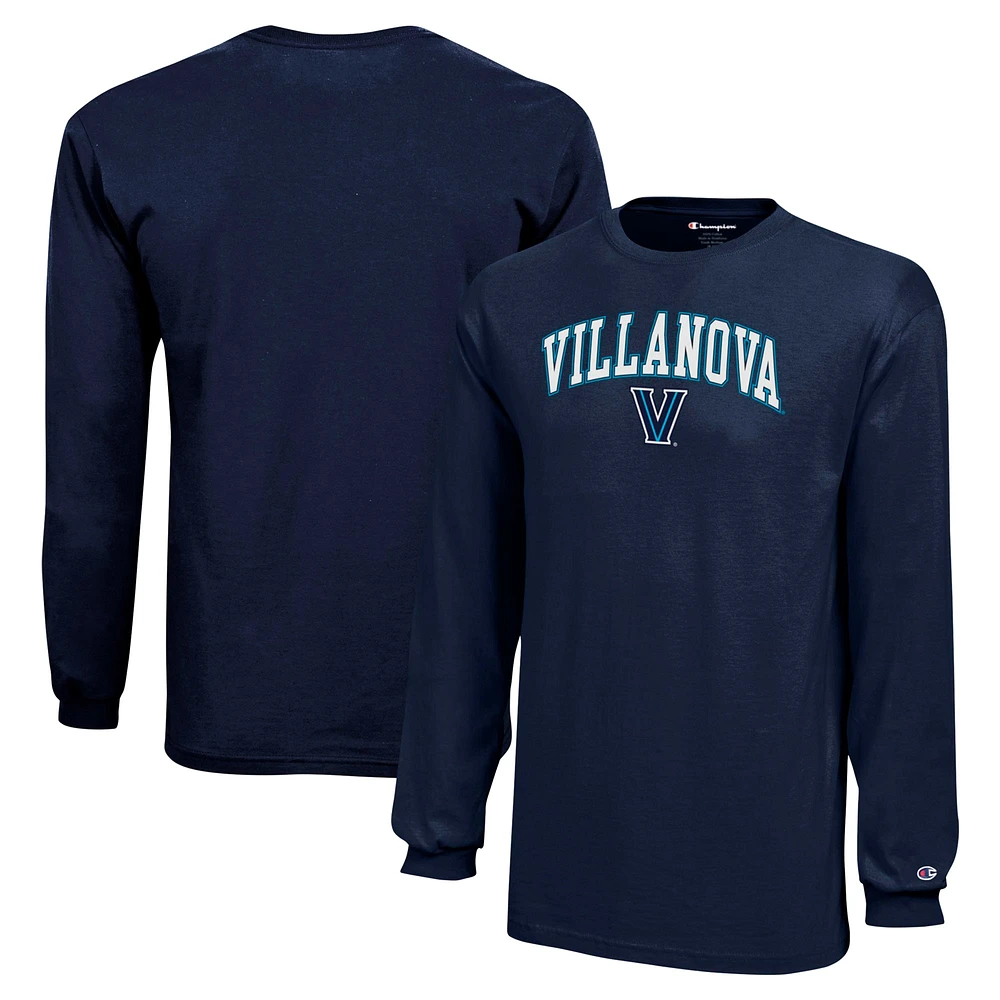 T-shirt à manches longues avec logo en arc Villanova Wildcats Champion pour jeunes bleu marine