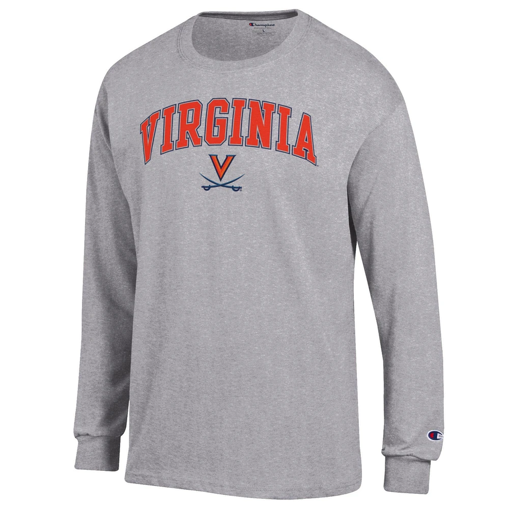 Men's Champion  Heather Gray Virginia Cavaliers Arch Over Logo Long Sleeve T-Shirt