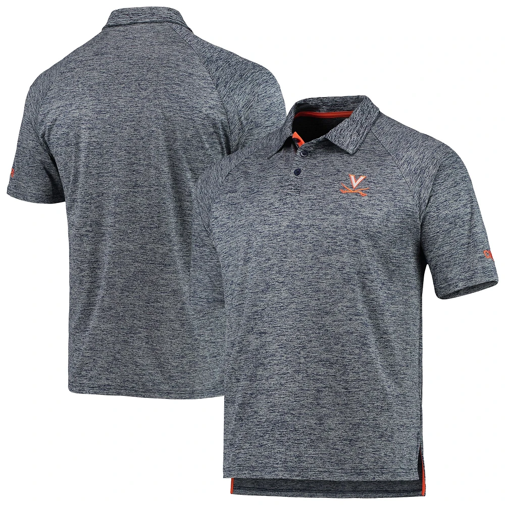 Polo d'équipe Raglan Down Swing pour homme Colosseum Heather Navy Virginia Cavaliers