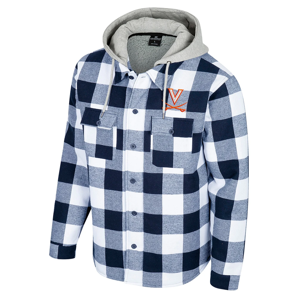 Men's Colosseum Navy/White Virginia Cavaliers Buffalo Plaid Full-Zip Hoodie Jacket