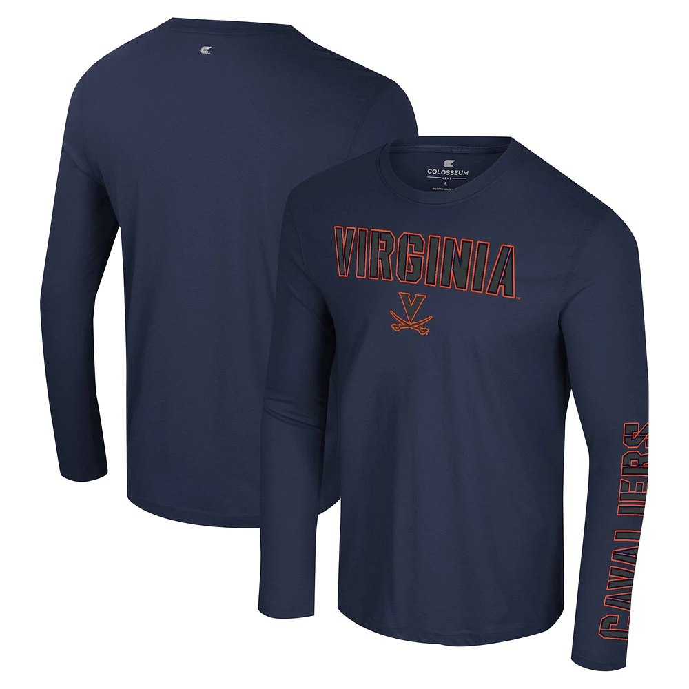 Men's Colosseum Navy Virginia Cavaliers Color Pop Active Blend 2-Hit Long Sleeve T-Shirt