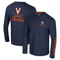 Men's Colosseum Navy Virginia Cavaliers Logo Lockup 3-Hit Active Blend Long Sleeve T-Shirt