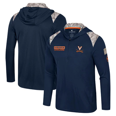 Men's Colosseum Navy Virginia Cavaliers OHT Military Appreciation Quarter-Zip Hoodie Jacket