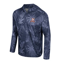 Men's Colosseum Navy Virginia Cavaliers Palms Printed Lightweight Quarter-Zip Hooded Top