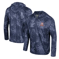 Men's Colosseum Navy Virginia Cavaliers Palms Printed Lightweight Quarter-Zip Hooded Top