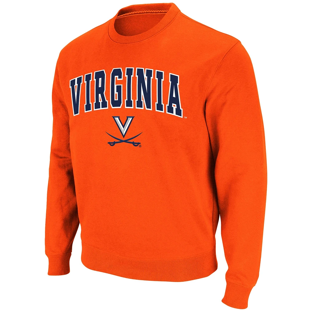 Men's Colosseum Orange Virginia Cavaliers Team Arch & Logo Tackle Twill Pullover Sweatshirt