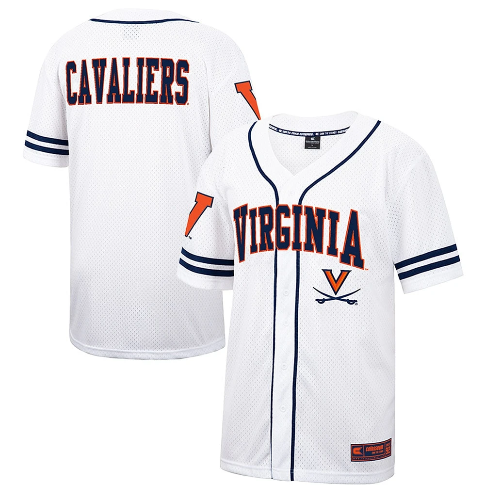 Maillot de baseball boutonné en maille Free Spirited des Virginia Cavaliers Colosseum blanc pour hommes