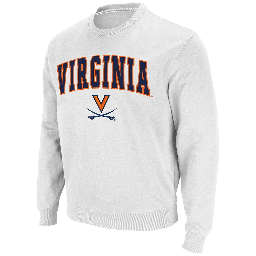 Men's Colosseum White Virginia Cavaliers Team Arch & Logo Tackle Twill Pullover Sweatshirt