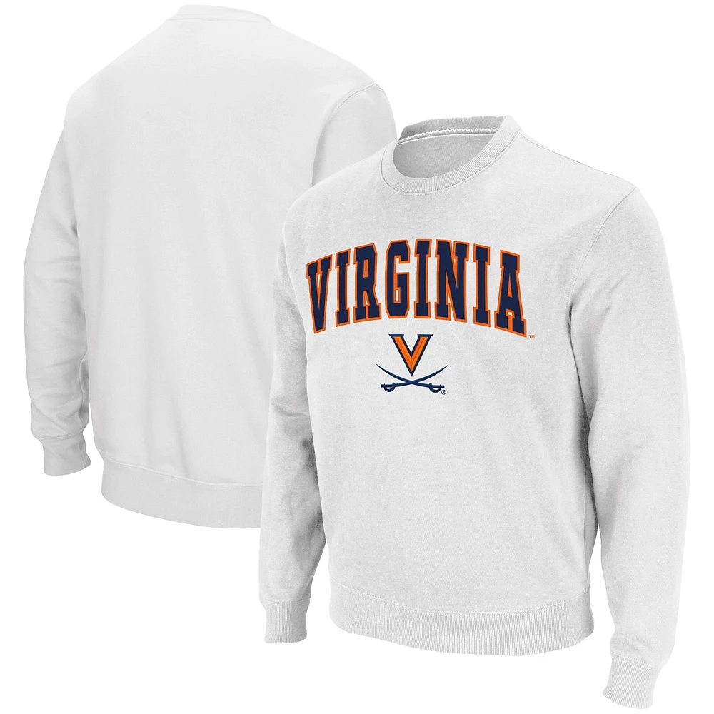 Men's Colosseum White Virginia Cavaliers Team Arch & Logo Tackle Twill Pullover Sweatshirt