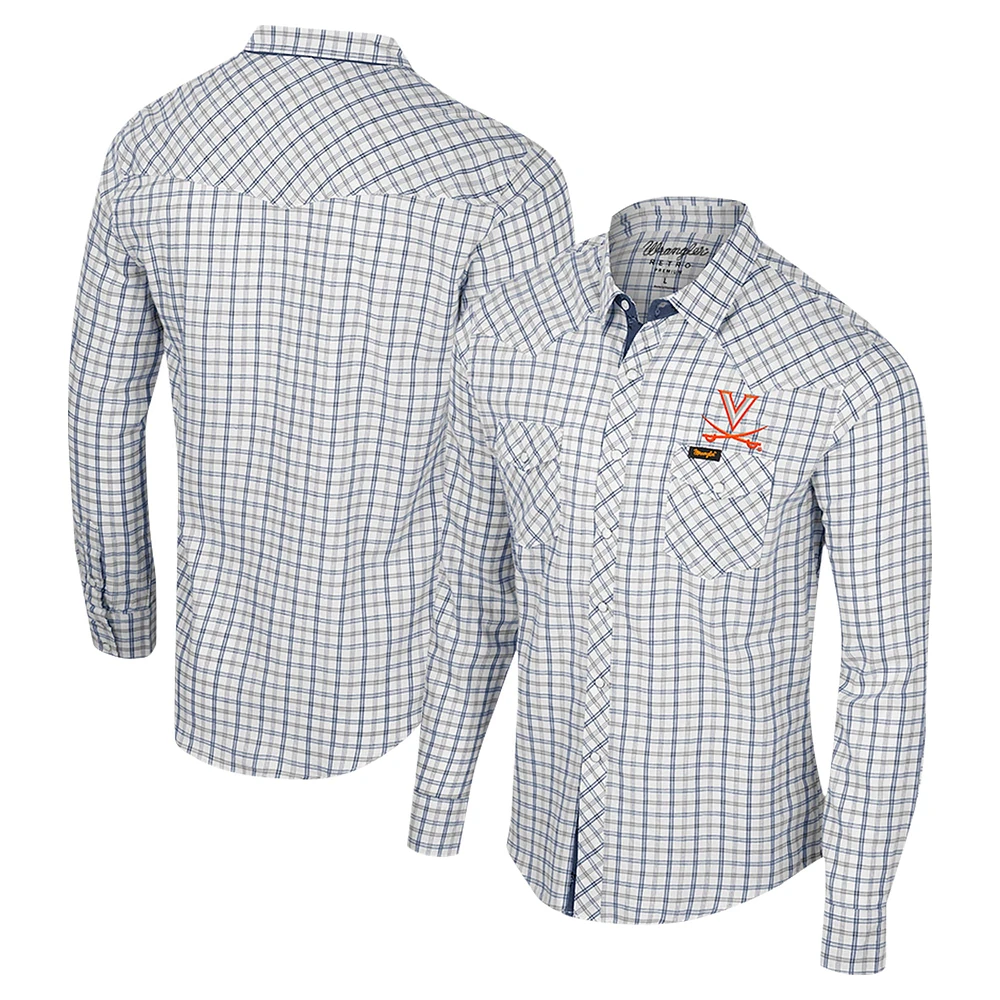 Chemise à manches longues et boutons-pression pour hommes Colosseum x Wrangler White Virginia Cavaliers carreaux avec fenêtre