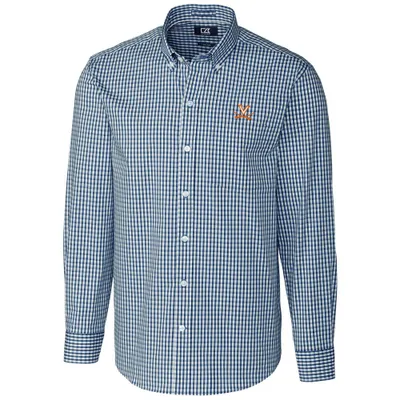 Virginia Cavaliers Cutter & Buck Big Tall Stretch Gingham Long Sleeve Button Down Shirt - Navy