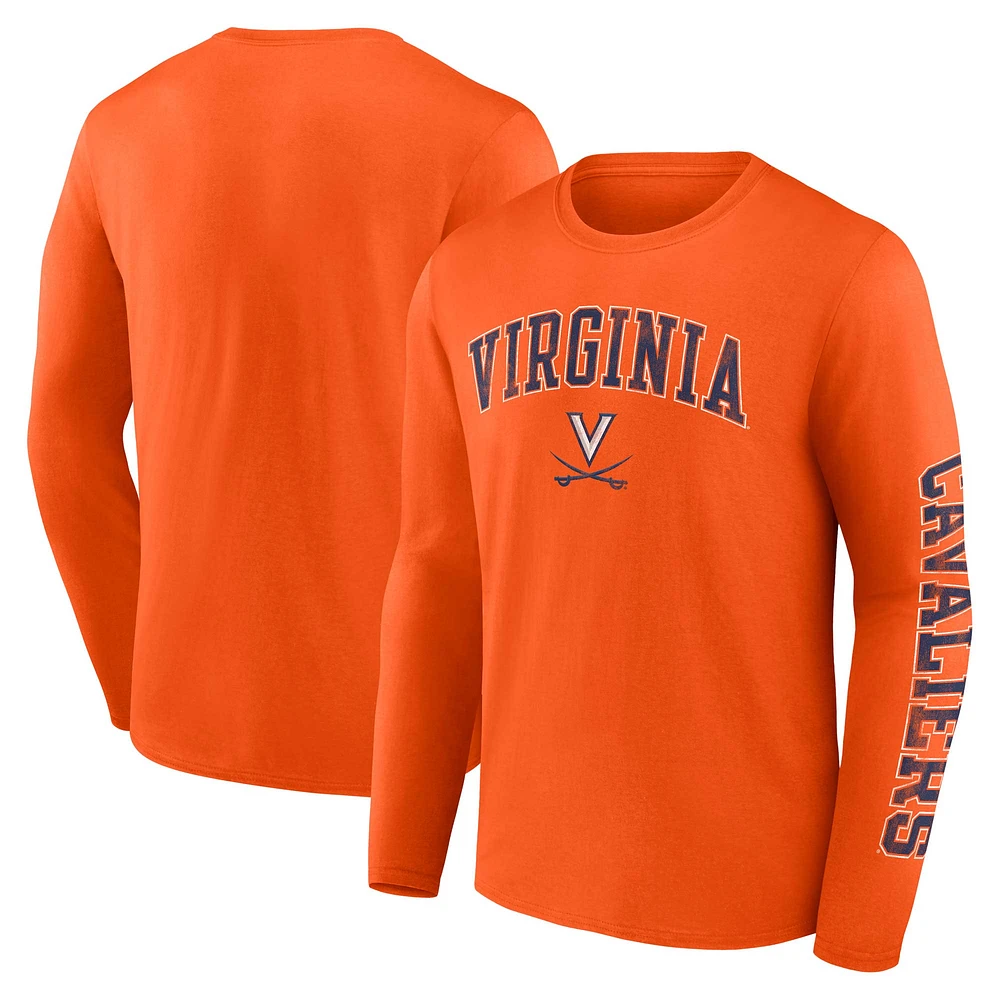 T-shirt orange à manches longues avec logo en détresse des Virginia Cavaliers Fanatics pour hommes