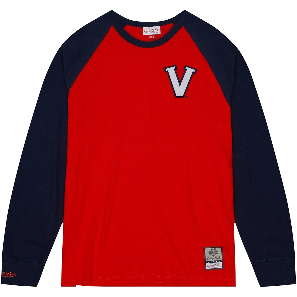 T-shirt à manches longues raglan flammé légendaire des Virginia Cavaliers de Mitchell & Ness pour hommes rouge