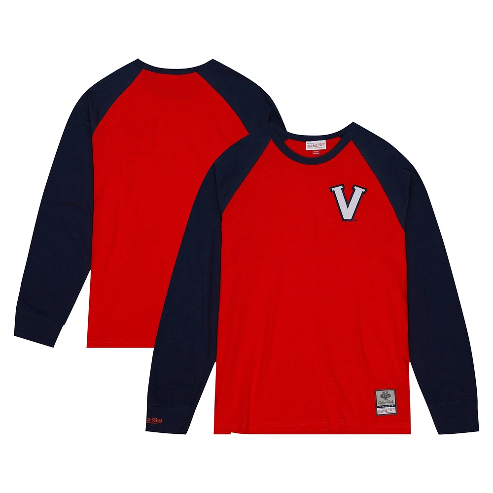 T-shirt à manches longues raglan flammé légendaire des Virginia Cavaliers de Mitchell & Ness pour hommes rouge