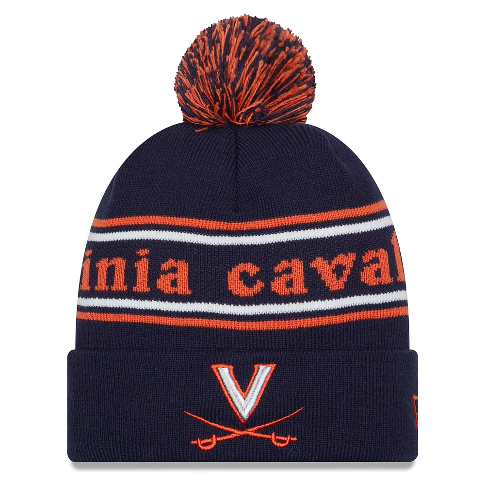 Men's New Era Navy Virginia Cavaliers Marquee Cuffed Knit Hat with Pom