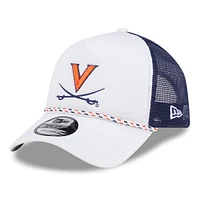 Men's New Era White/Navy Virginia Cavaliers Court Sport Foam A-Frame 9FORTY Adjustable Trucker Hat