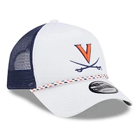 Casquette de camionneur réglable en mousse A-Frame 9FORTY New Era pour hommes, blanc/bleu marine, Virginia Cavaliers Court Sport