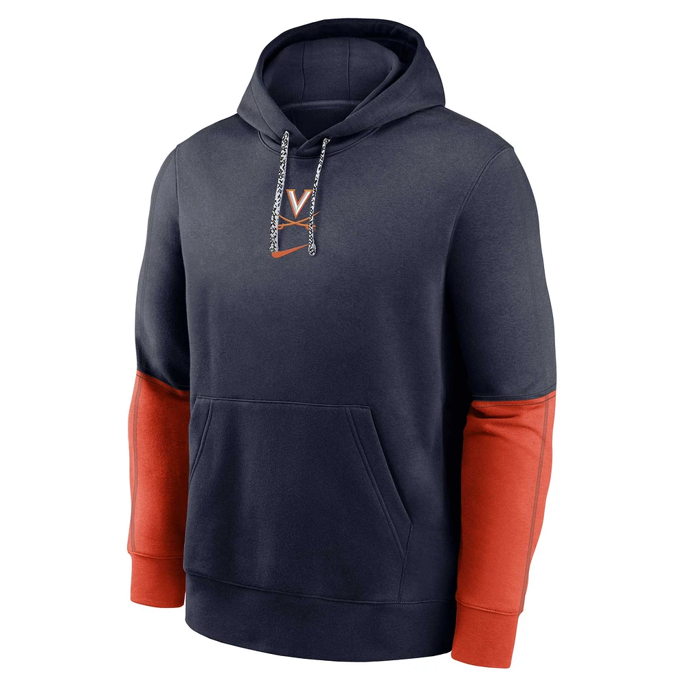 Sweat à capuche en polaire Nike Virginia Cavaliers 2024 Sideline Club pour homme, bleu marine