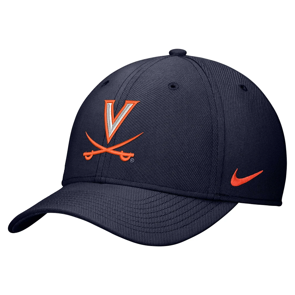 Casquette Nike bleu marine Virginia Cavaliers 2024 Sideline Rise Swoosh Flex pour homme