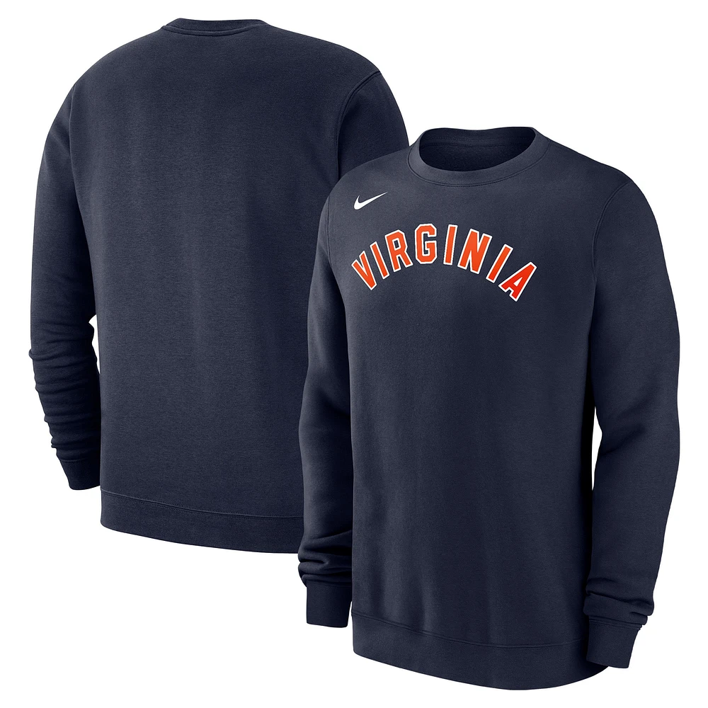 Sweat-shirt en molleton Nike Virginia Cavaliers Arched Logo Club pour homme bleu marine