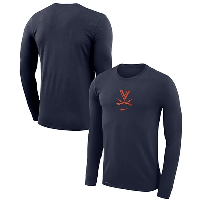 T-shirt de basket-ball Nike Navy Virginia Cavaliers Shootaround à manches longues pour homme